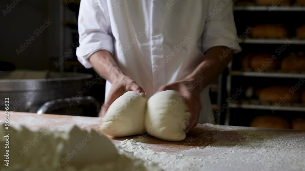 Artisan Baker Hand-Kneading Dough in Rustic Bakery Artisan Baker Hand-Kneading Dough in Rustic Bakery