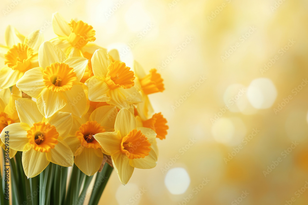 A banner featuring a vibrant bouquet of bright yellow daffodils with a space for text. A banner featuring a vibrant bouquet of bright yellow daffodils with a space for text.