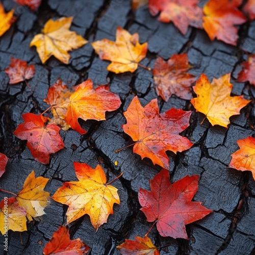 Wooden background and dry autumn leaves