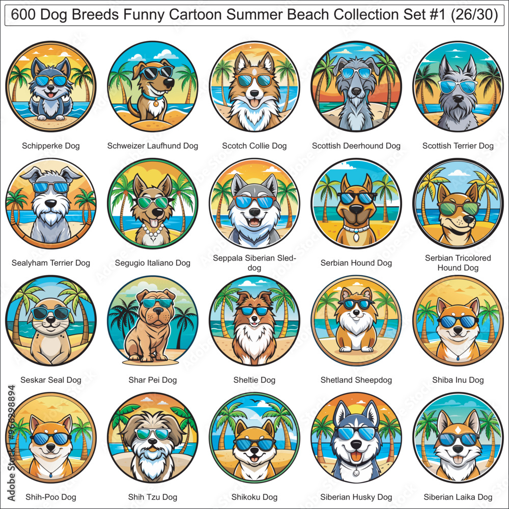 Dog Breeds Funny Cartoon Summer Beach Collection Set of 600 Dog Faces Isolated Part 26 Dog Breeds Funny Cartoon Summer Beach Collection Set of 600 Dog Faces Isolated Part 26