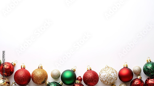 Festive Christmas Template - Ornaments and Gift Boxes Arranged in a Border on White Background