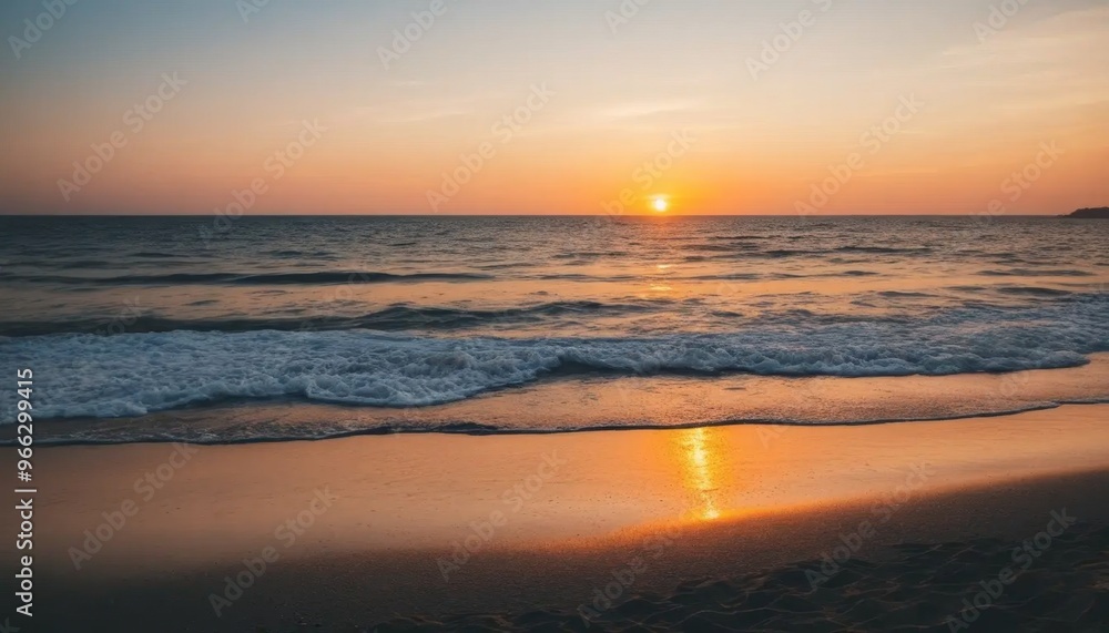 Orange Sunset over the Ocean with Waves Crashing on the Beach Orange Sunset over the Ocean with Waves Crashing on the Beach