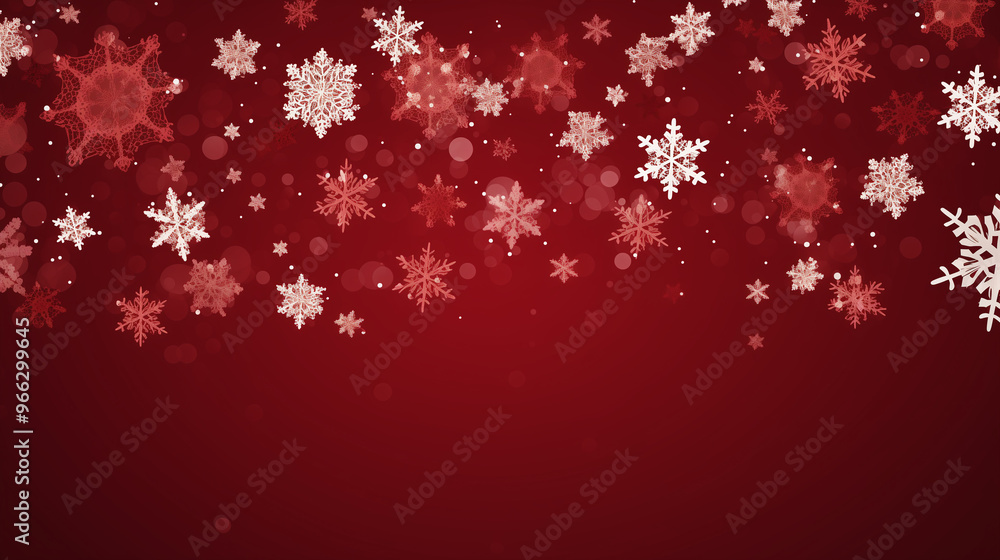 Red and white snowflakes on a festive red background with copy space Red and white snowflakes on a festive red background with copy space