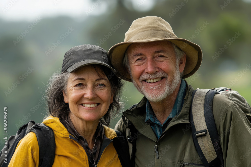 A senior couple enjoying active outdoor recreation. A senior couple enjoying active outdoor recreation.