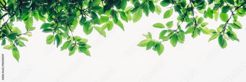 A vibrant green tree branch with leaves isolated on a white background. The image symbolizes nature, growth, freshness, life, and tranquility. A vibrant green tree branch with leaves isolated on a white background. The image symbolizes nature, growth, freshness, life, and tranquility.