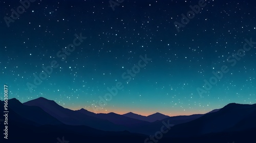 A serene landscape under a starry night sky, showcasing a clear view of constellations with a gentle gradient of solid colors behind,No blurriness