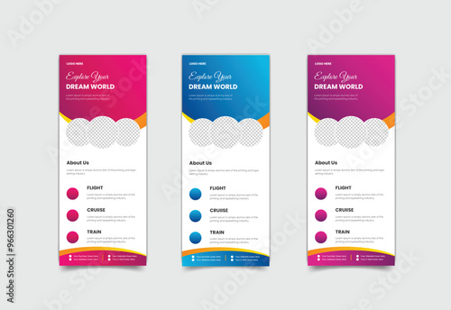 Travel vacation roll up banner design template.