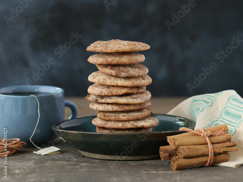 Wallpaper Mural Stack of cookies on a plate with a cup of tea. Torontodigital.ca