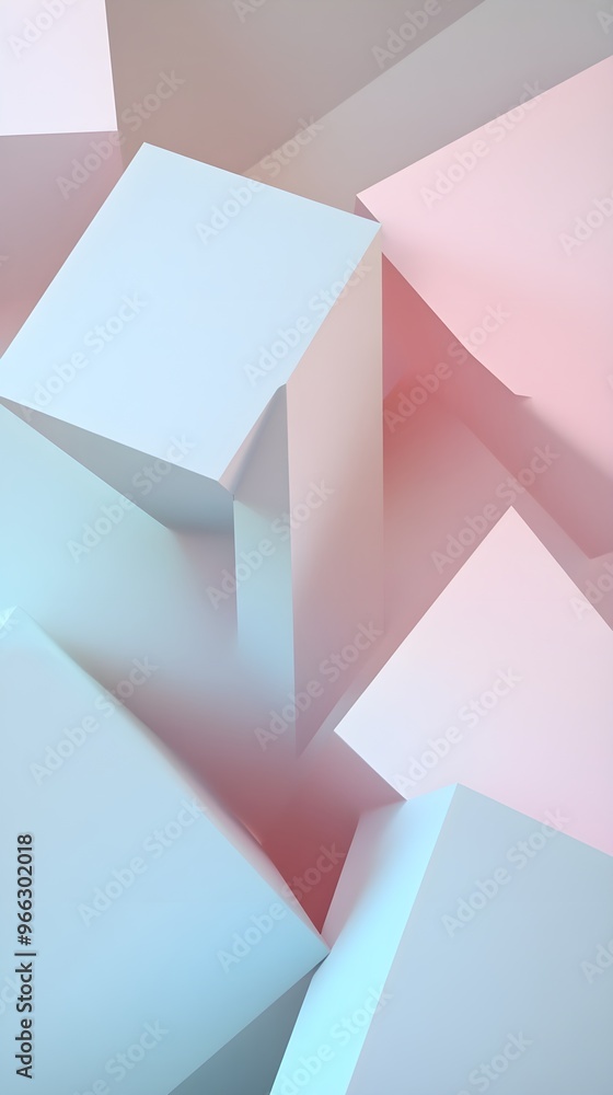 A series of overlapping geometric shapes in pastel colors, creating a sense of depth, with ample copy space in a light background,No blurriness A series of overlapping geometric shapes in pastel colors, creating a sense of depth, with ample copy space in a light background,No blurriness