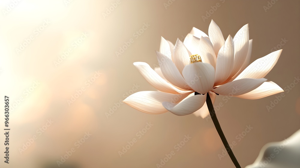 Fototapeta premium A realistic rendering of a blooming flower with delicate textures and soft lighting, creating a serene mood on a plain backdrop,No blurriness