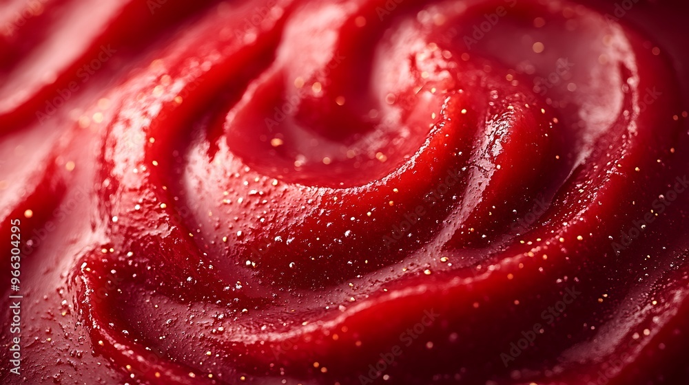 Close-up of red sauce with swirls and specks of gold. Close-up of red sauce with swirls and specks of gold.