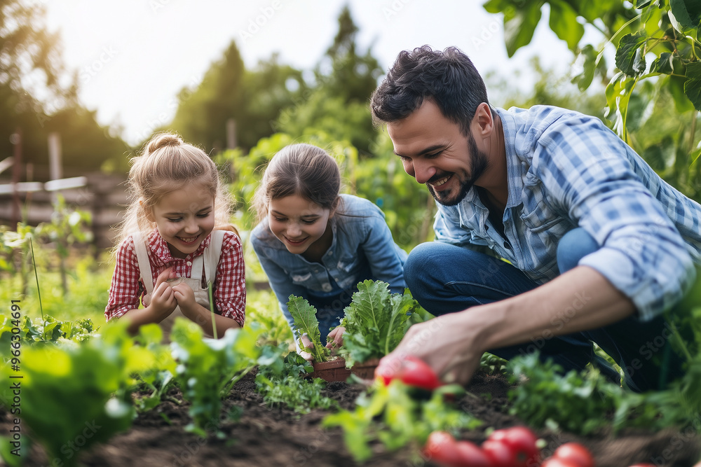 custom made wallpaper toronto digitalA man and two children are in a garden