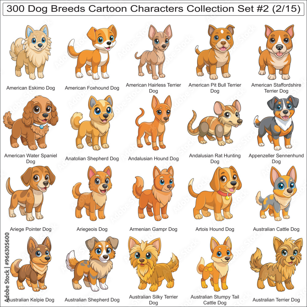 Fototapeta premium Dog Breeds Cartoon Characters Collection Set of 300 Dog Faces Isolated Part 2