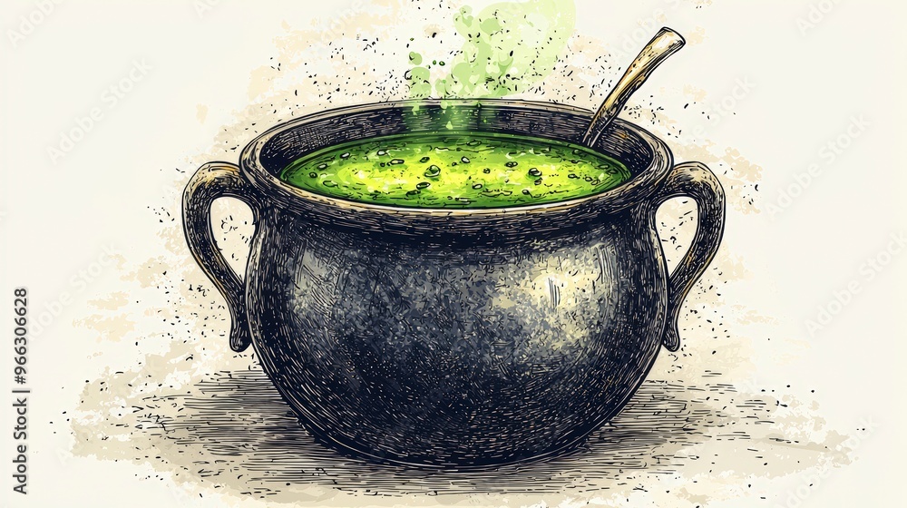 A bubbling cauldron filled with vibrant green potion emits mystical steam, perfect for Halloween themes. This enchanting image captures essence of magic and mystery. A bubbling cauldron filled with vibrant green potion emits mystical steam, perfect for Halloween themes. This enchanting image captures essence of magic and mystery.