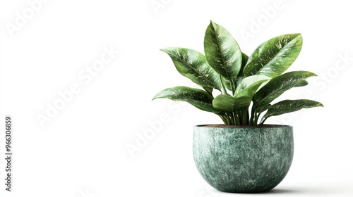 Authentic modern plant with lush green foliage and a unique pot design, isolated on a white background for a clean and polished