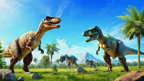 cartoon dinosaur walking in forest