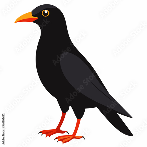 Realistic full-body image of an alpine chough on a white background, perfect for nature and wildlife-themed projects.