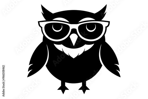 A cool vintage style owl with sun glasses, silhouette black color on the white background, vector illustration 