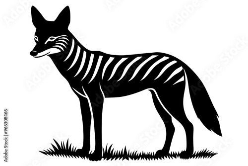 A black-backed jackal stands alert in the grassy savanna, showcasing its natural beauty and wild habitat