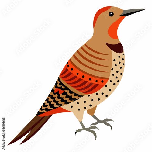 Northern Flicker bird vector art in white background