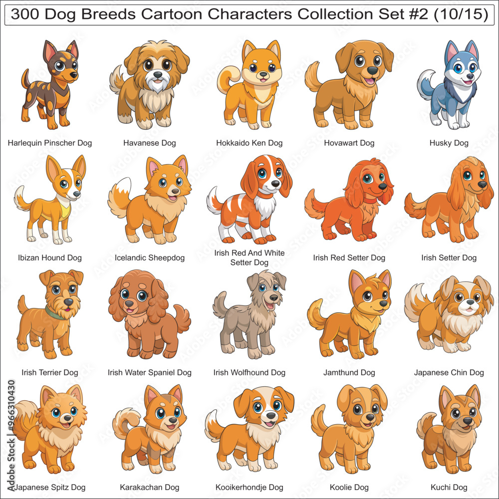 Fototapeta premium Dog Breeds Cartoon Characters Collection Set of 300 Dog Faces Isolated Part 10