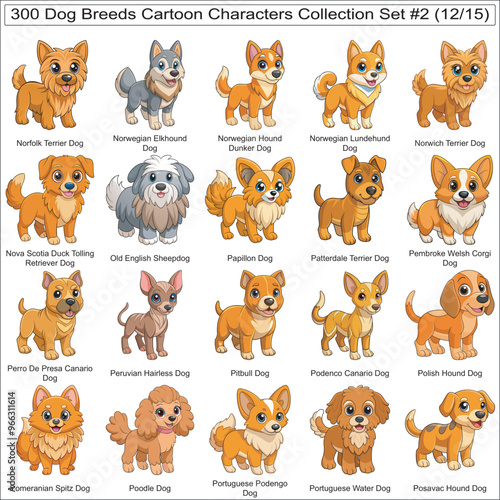 Dog Breeds Cartoon Characters Collection Set of 300 Dog Faces Isolated Part 12
