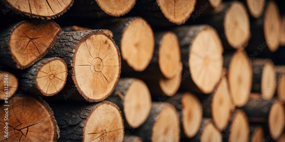 shot of rustic log store stacked with firewood.