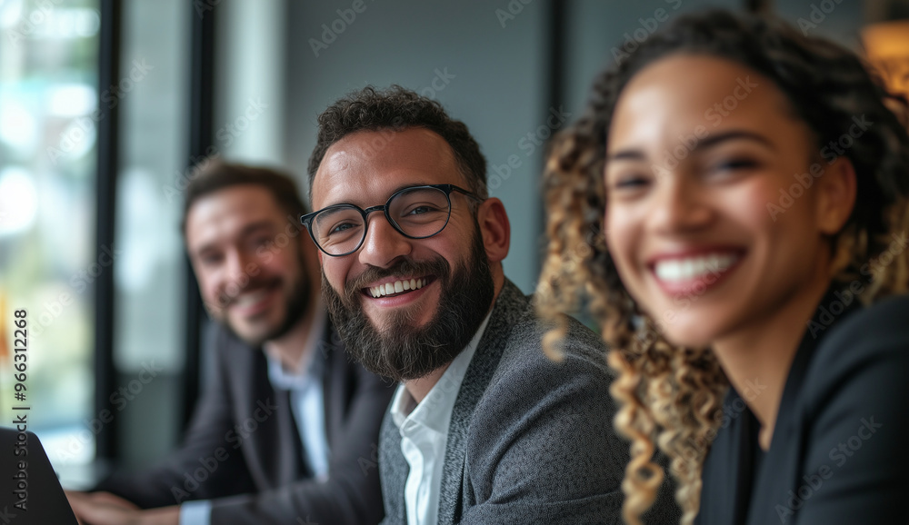 Three people are smiling and posing for a photo Three people are smiling and posing for a photo