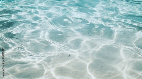 A close-up of crystal clear sea water, highlighting the textures and colors against a minimalistic light solid color background,No blurriness