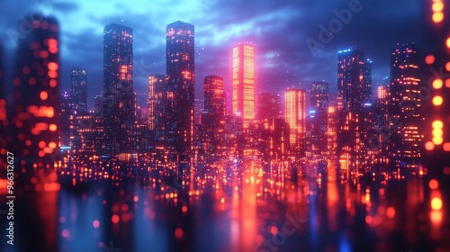 Wallpaper Mural A digital cityscape representing a virtual network illuminated by vibrant lights at dusk Torontodigital.ca