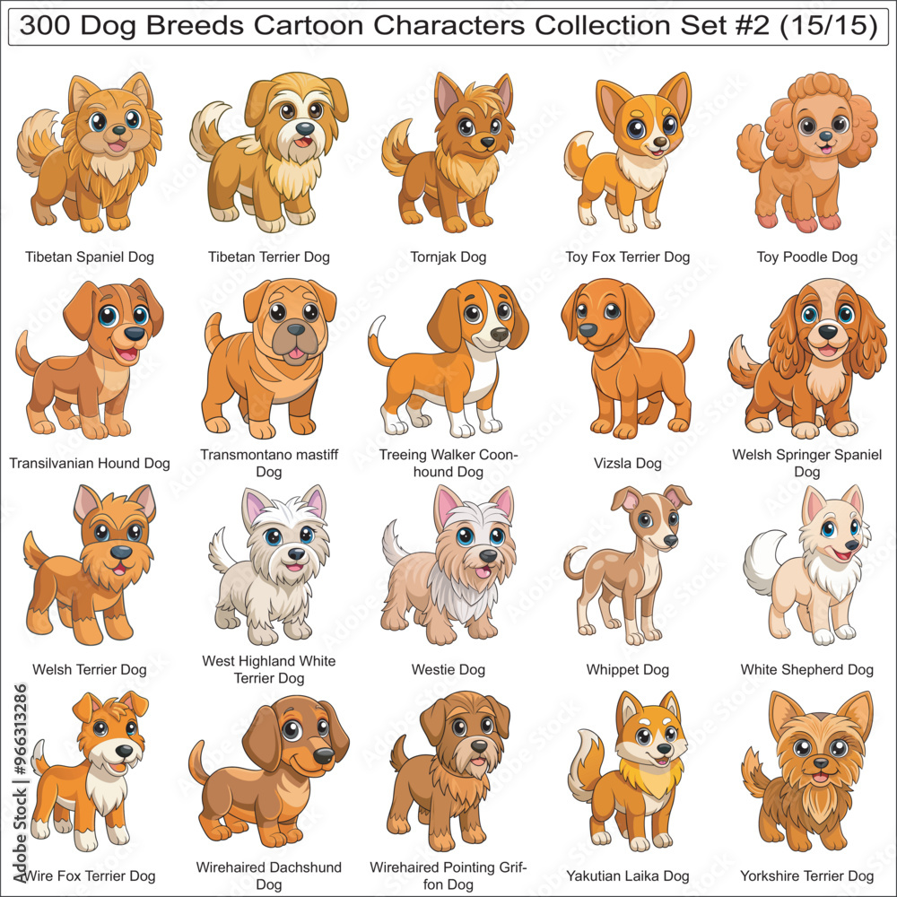 Fototapeta premium Dog Breeds Cartoon Characters Collection Set of 300 Dog Faces Isolated Part 15