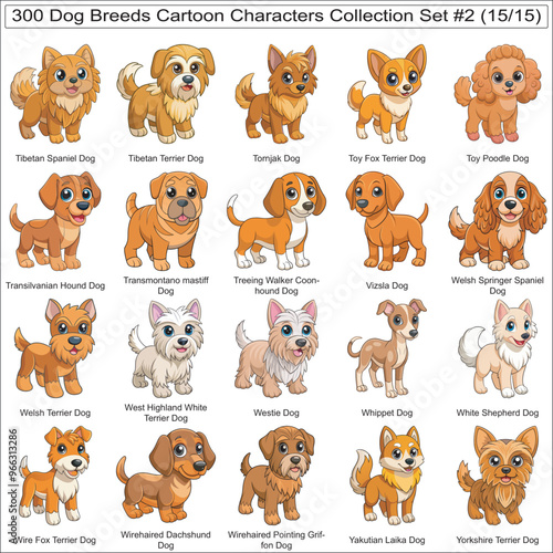 Dog Breeds Cartoon Characters Collection Set of 300 Dog Faces Isolated Part 15
