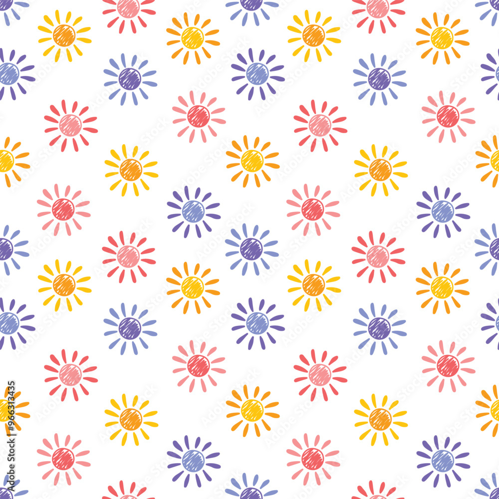 Summer seamless pattern with cute sun. Vector illustration Summer seamless pattern with cute sun. Vector illustration