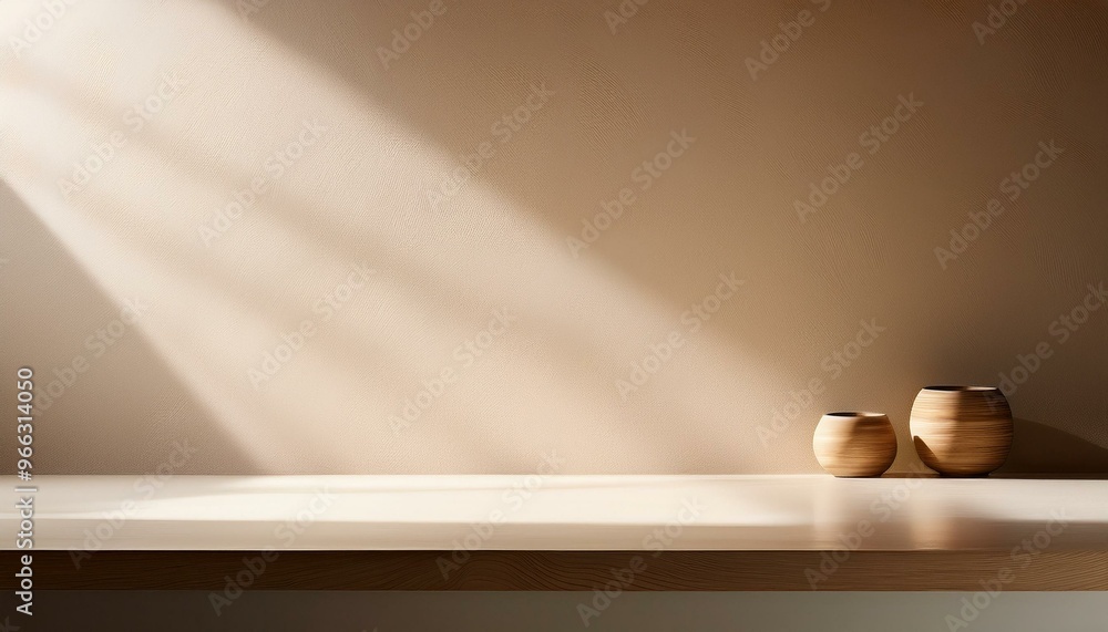 Minimalist clean surface for product display. Clean, elegant minimal desk with a plant Minimalist clean surface for product display. Clean, elegant minimal desk with a plant