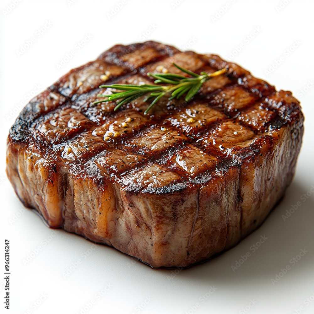 Steak on a white background, macro shot. Steak on a white background, macro shot.