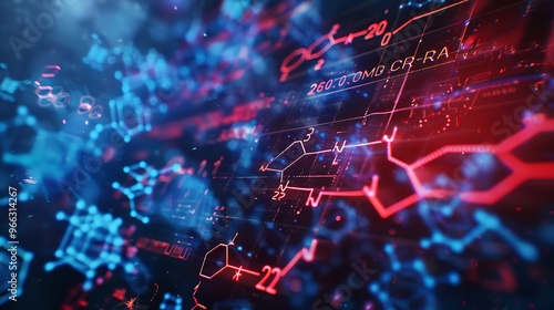 Science formulas on a transparent computer screen, close-up, vivid and bright, digital display. 32k, full ultra hd, high resolution photo