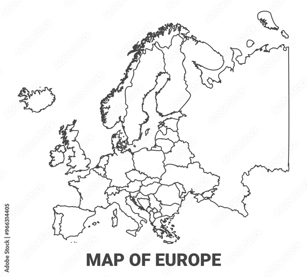 Outline Europe map with borders of region vector illustration Outline Europe map with borders of region vector illustration