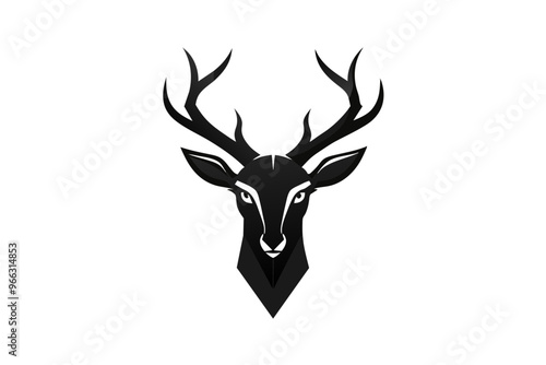 A deer head icon, featuring a modern stylish shape with an underline, set on a solid white background silhouette black vector art illustration