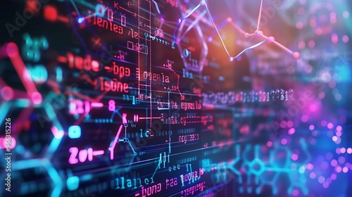 Science formulas on a transparent computer screen, close-up, vivid and precise. 32k, full ultra hd, high resolution photo