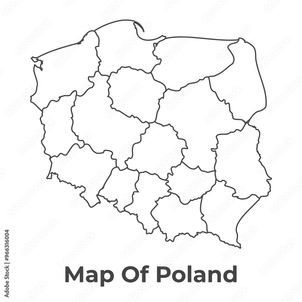 Outline Poland map with borders of region vector illustration Outline Poland map with borders of region vector illustration