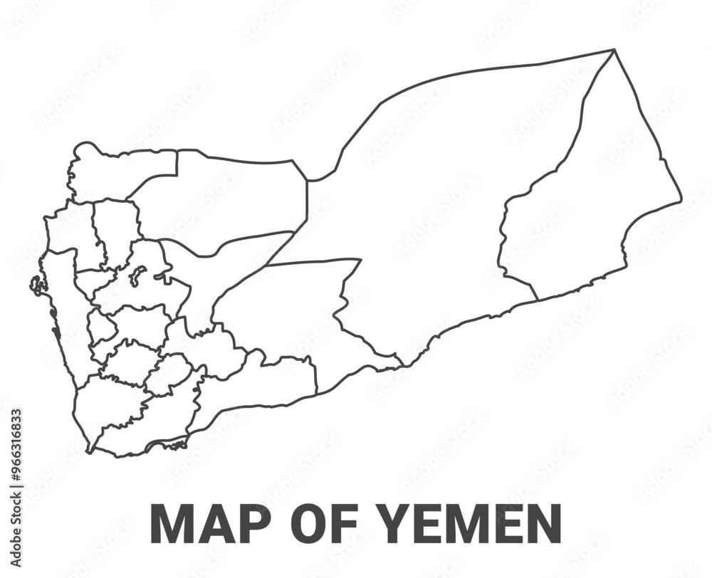 Outline Yemen map with borders of region vector illustration Outline Yemen map with borders of region vector illustration