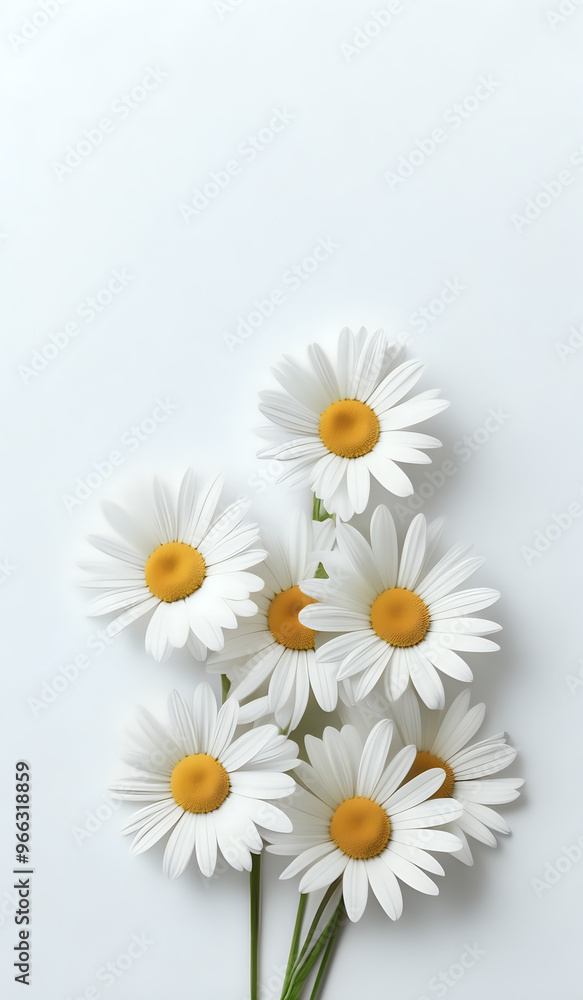 Fototapeta premium white daisies on a white paper texture background with copy space