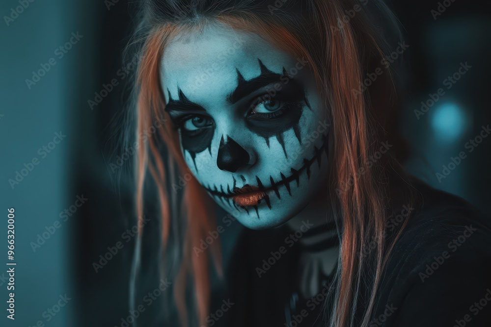 a woman with orange hair and a skeleton face a woman with orange hair and a skeleton face