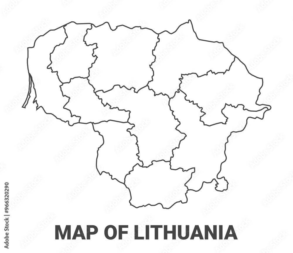 Fototapeta premium Outline Lithuania map with borders of region vector illustration