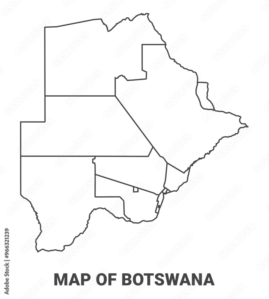 Outline Botswana map with borders of region vector illustration Outline Botswana map with borders of region vector illustration