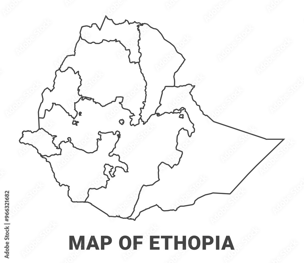 Fototapeta premium Outline Ethopia map with borders of region vector illustration