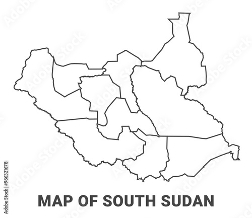 Outline South Sudan map with borders of region vector illustration