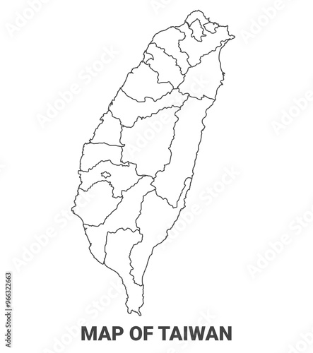 Outline Taiwan map with borders of region vector illustration