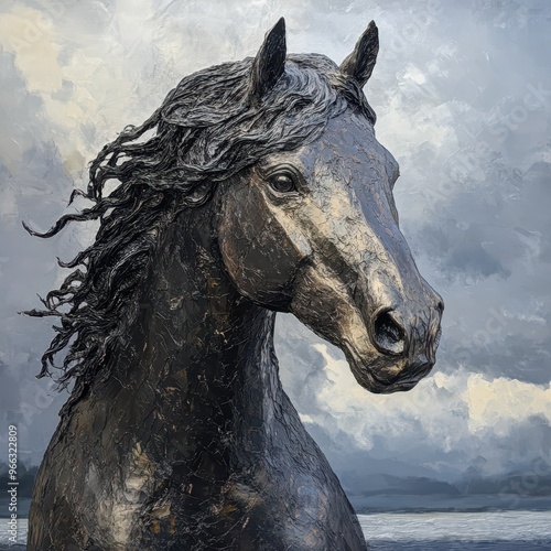 a painting of a horse with long hair photo