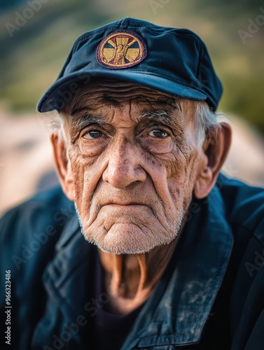 an elderly man wearing a hat and jacket